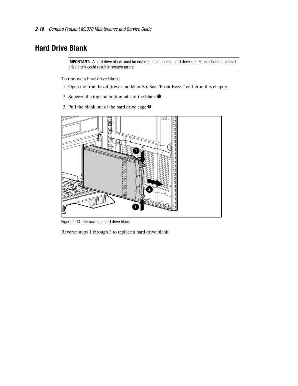 Hard drive blank, Hard drive blank -18 | Compaq PROLIANT ML370 User Manual | Page 34 / 152