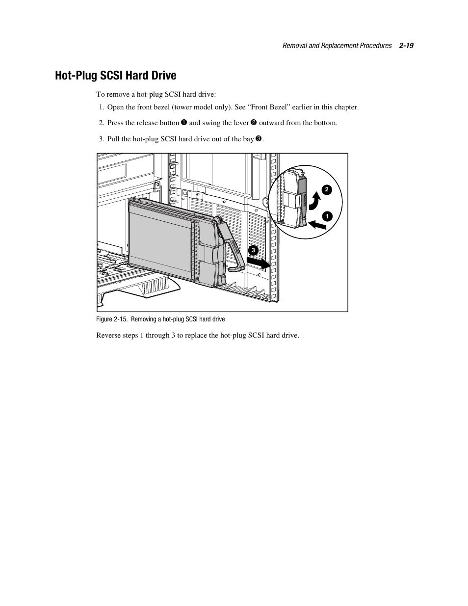Hot˚plug scsi hard drive, Hot-plug scsi hard drive -19, Hot-plug scsi hard drive | Compaq PROLIANT ML370 User Manual | Page 35 / 152