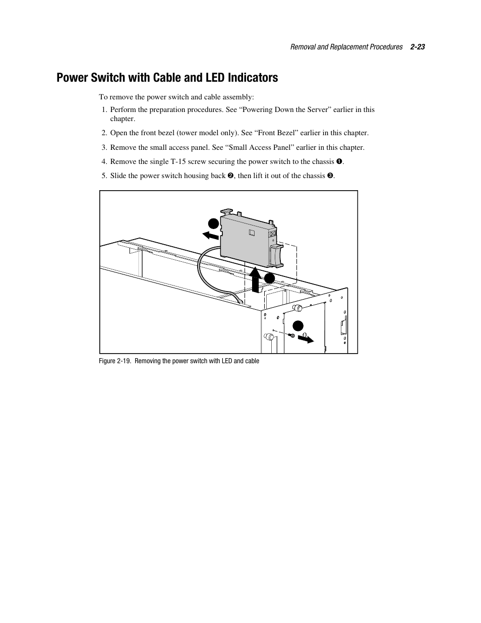 Power switch with cable and led indicators, Power switch with cable and led indicators -23 | Compaq PROLIANT ML370 User Manual | Page 39 / 152