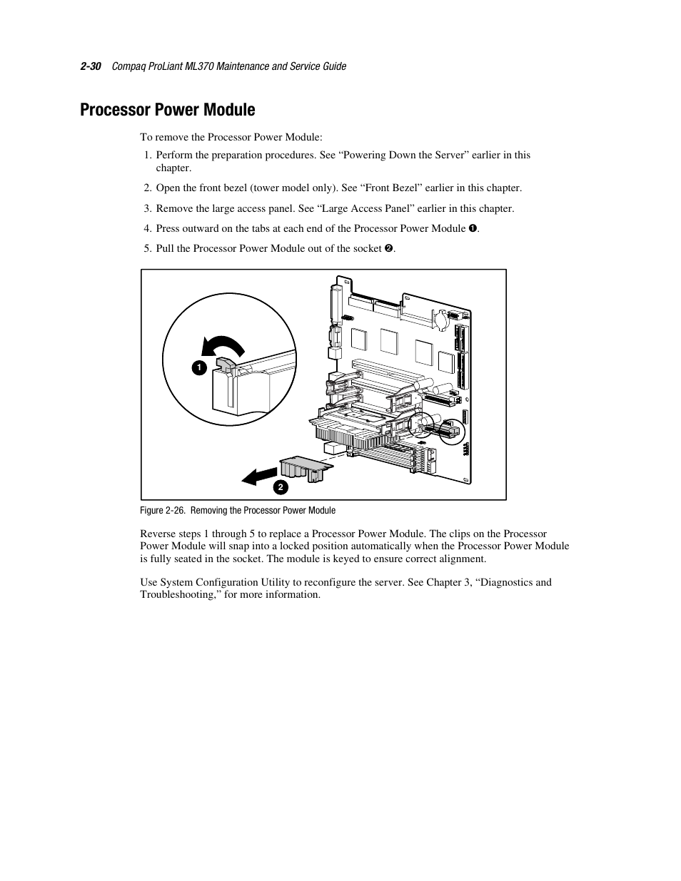 Processor power module, Processor power module -30 | Compaq PROLIANT ML370 User Manual | Page 46 / 152