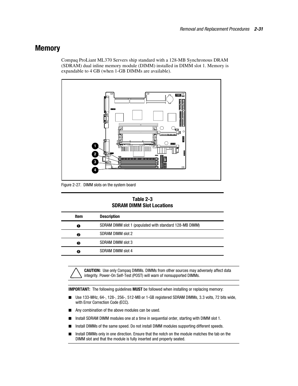 Memory, Memory -31 | Compaq PROLIANT ML370 User Manual | Page 47 / 152