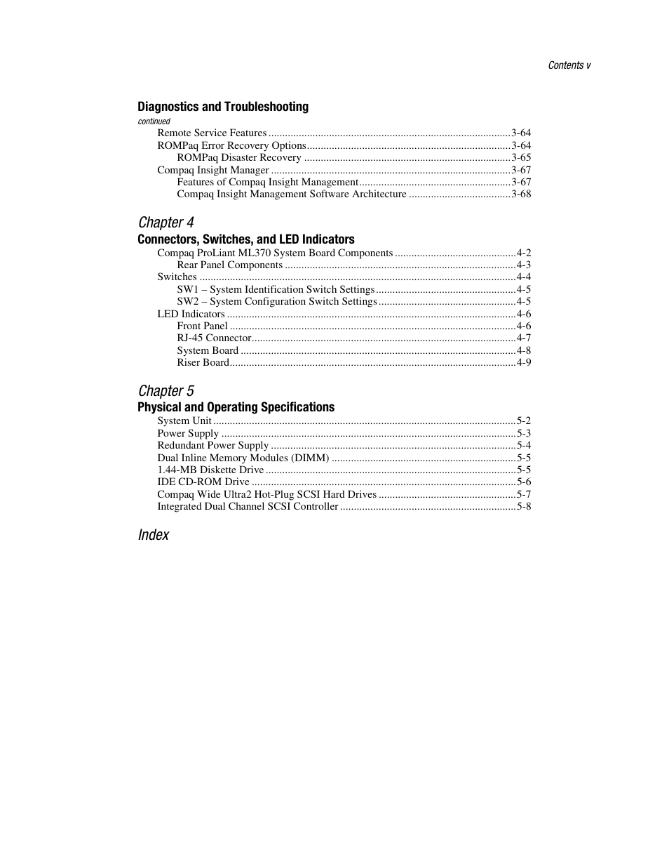 Chapter 4, Chapter 5, Index | Compaq PROLIANT ML370 User Manual | Page 5 / 152