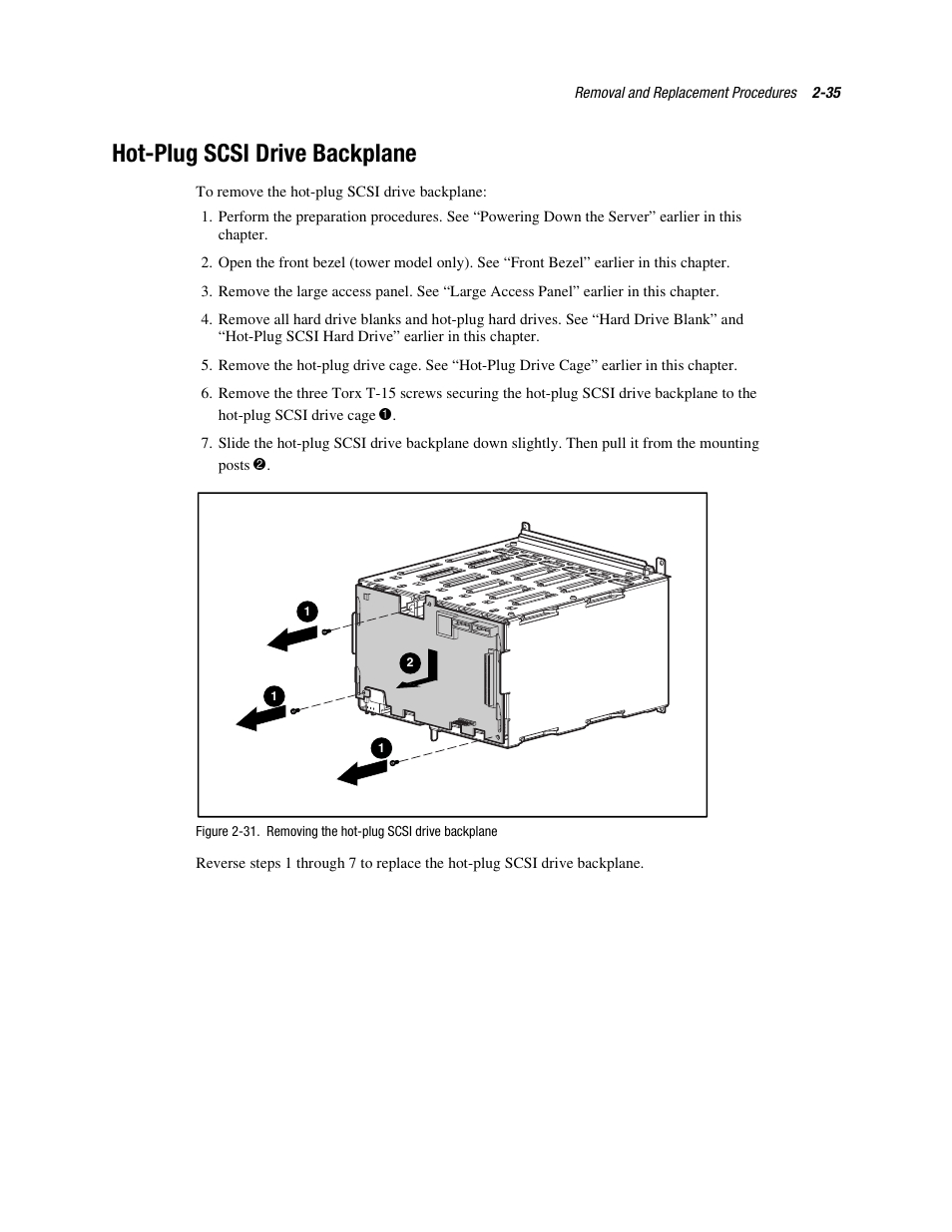 Hot˚plug scsi drive backplane, Hot-plug scsi drive backplane -35, Hot-plug scsi drive backplane | Compaq PROLIANT ML370 User Manual | Page 51 / 152