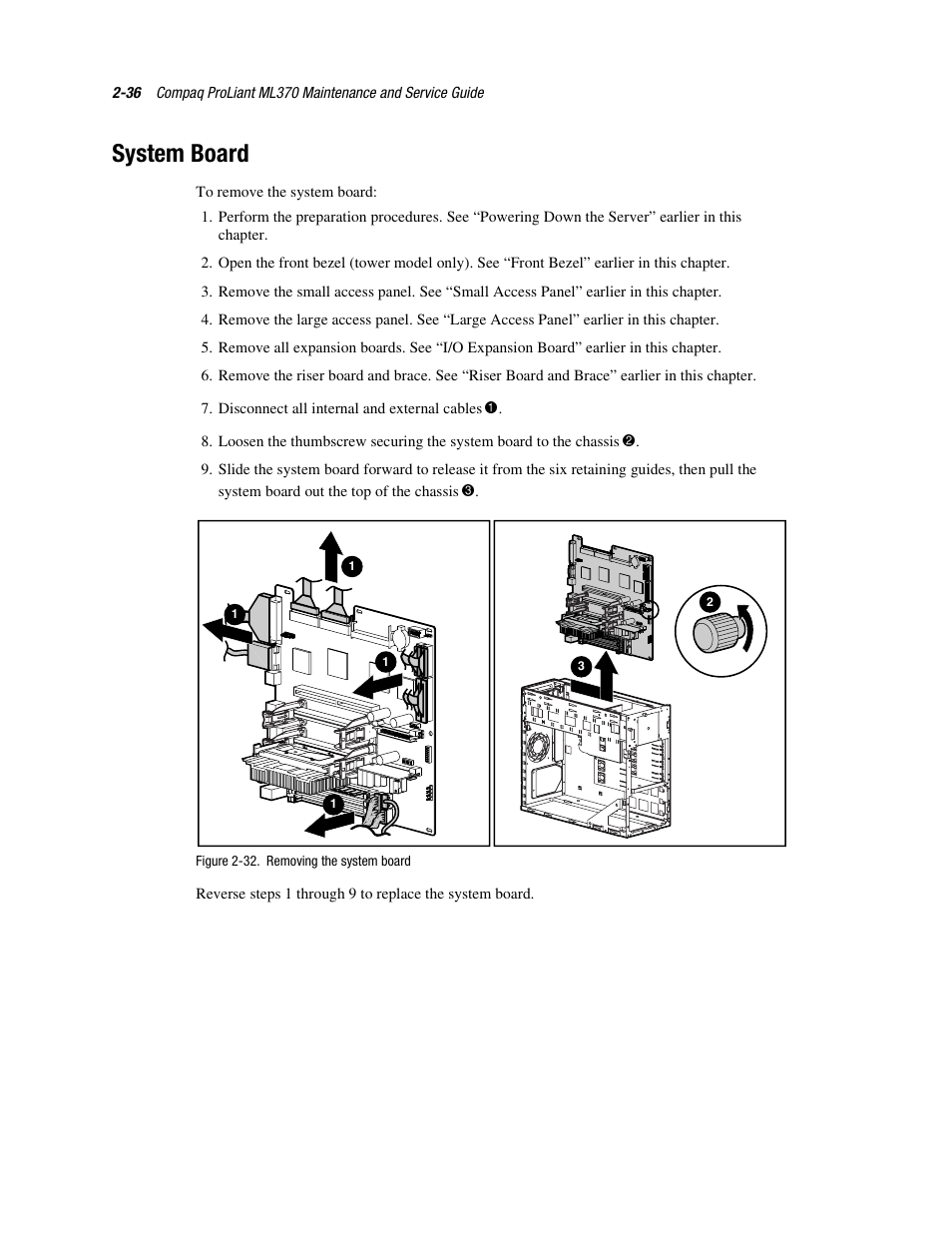 System board, System board -36 | Compaq PROLIANT ML370 User Manual | Page 52 / 152