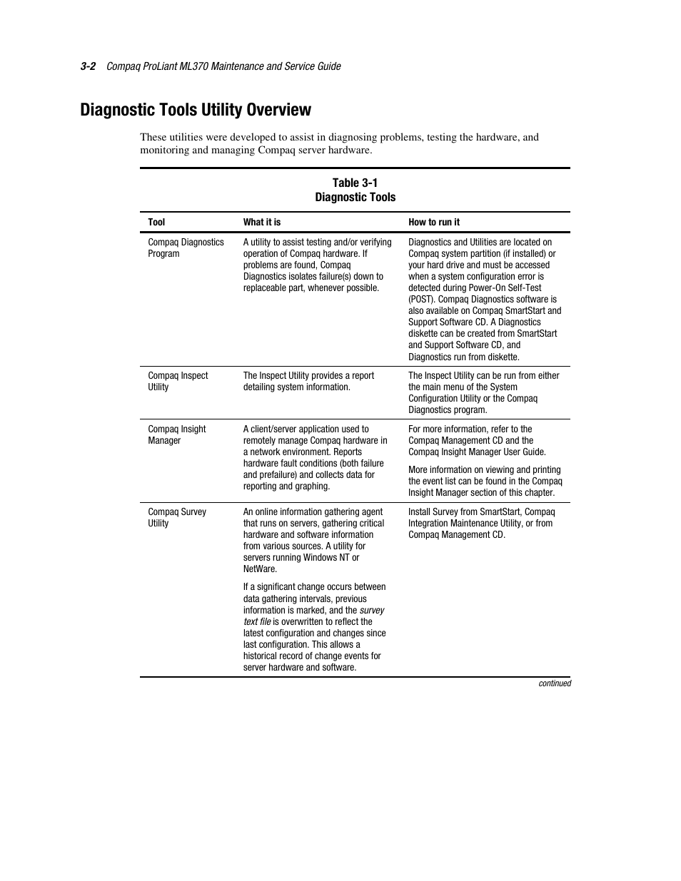 Diagnostic tools utility overview, Diagnostic tools utility overview -2 | Compaq PROLIANT ML370 User Manual | Page 56 / 152