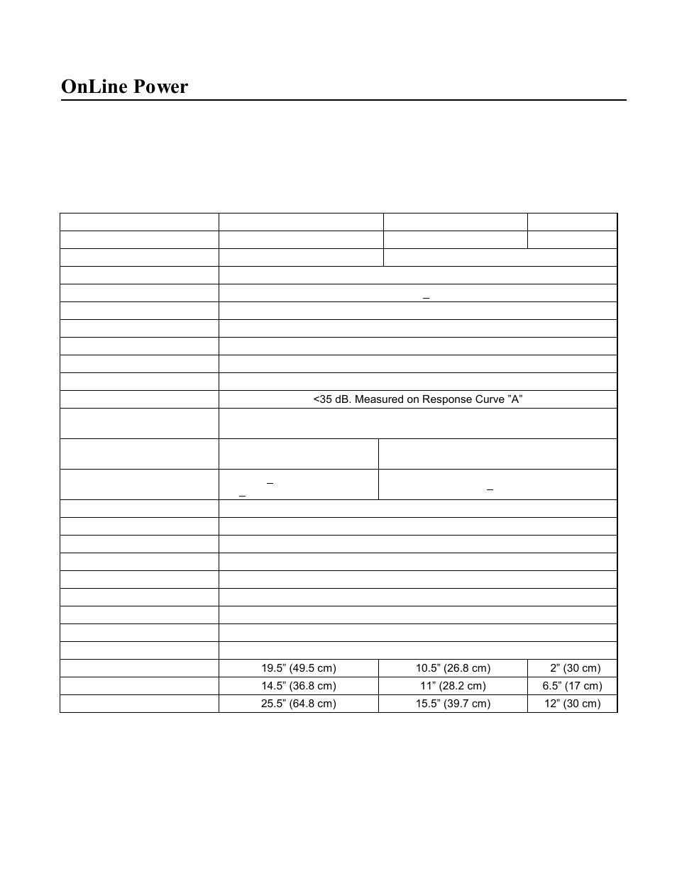 Online power, Appendix a - specifications | OnLine Power Constant Power 3 User Manual | Page 39 / 40