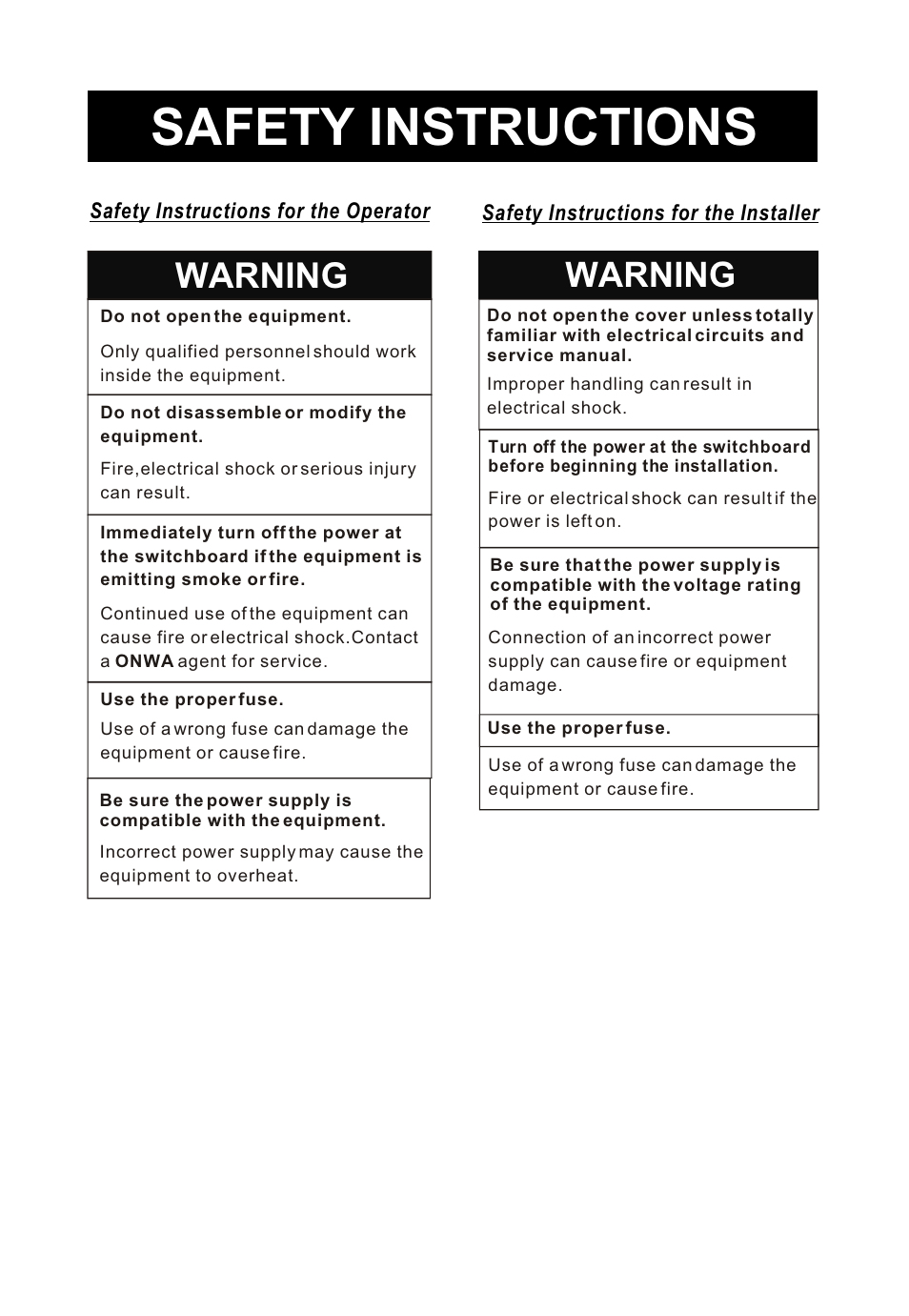 Ò³ãæ 3, Safety instructions, Warning | Onwa Marine Electronics KS-200A User Manual | Page 3 / 22
