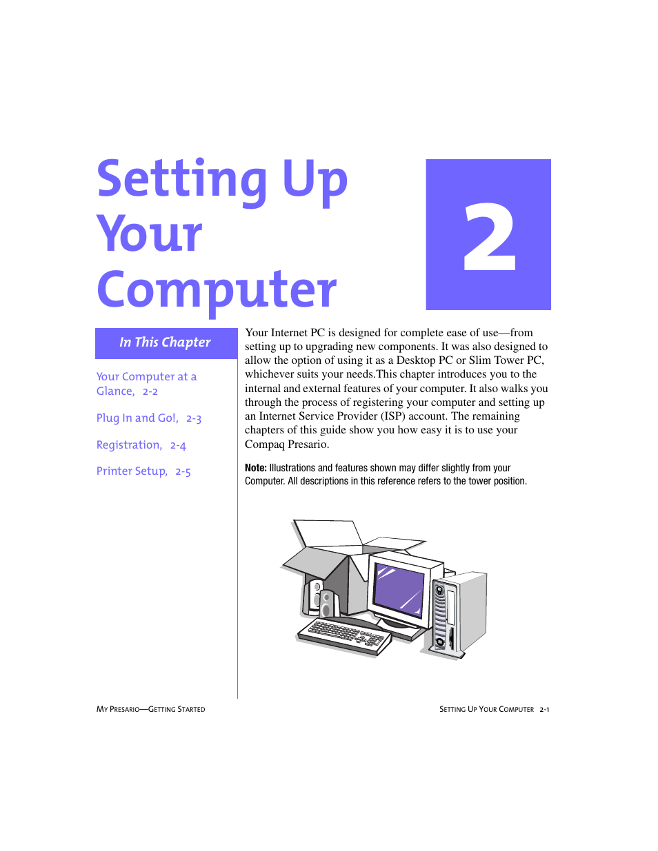 Setting up your computer, Ptttte, Ttiiiin | Utttte | Compaq 228399-373 User Manual | Page 14 / 73