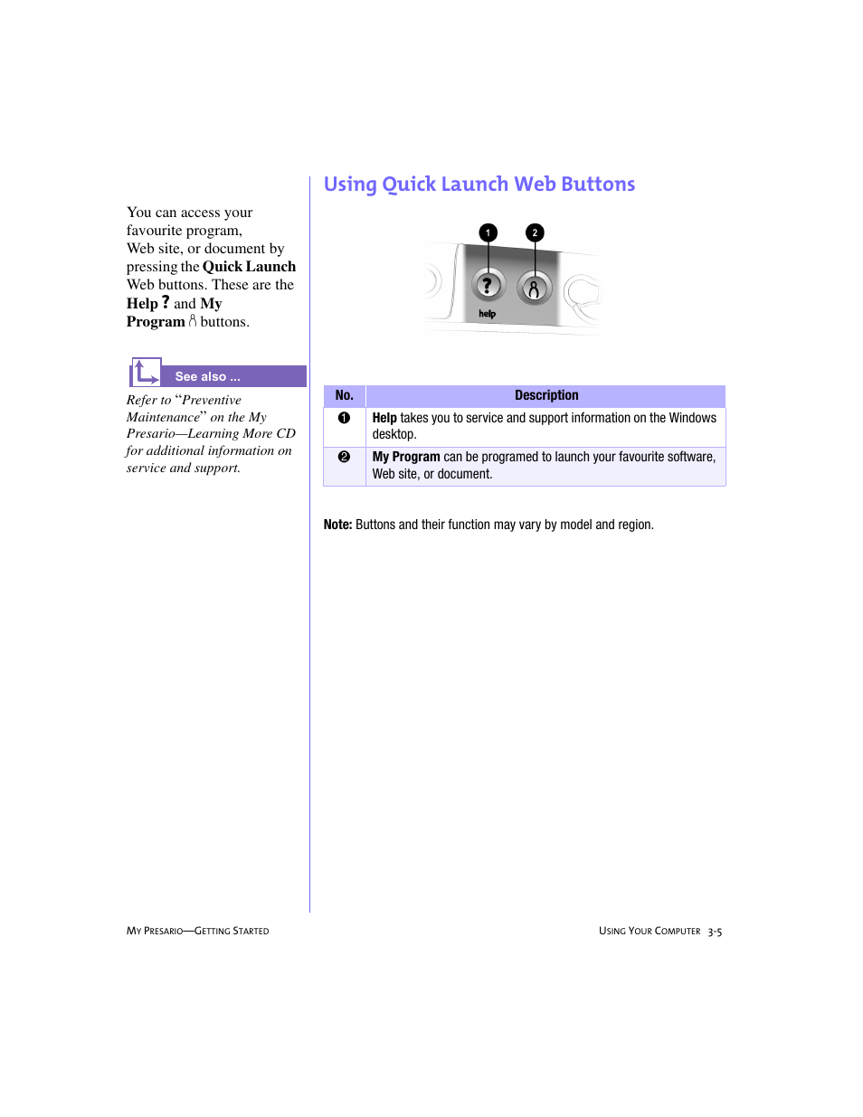 Using quick launch web buttons, Using quick launch web buttons -5 | Compaq 228399-373 User Manual | Page 24 / 73