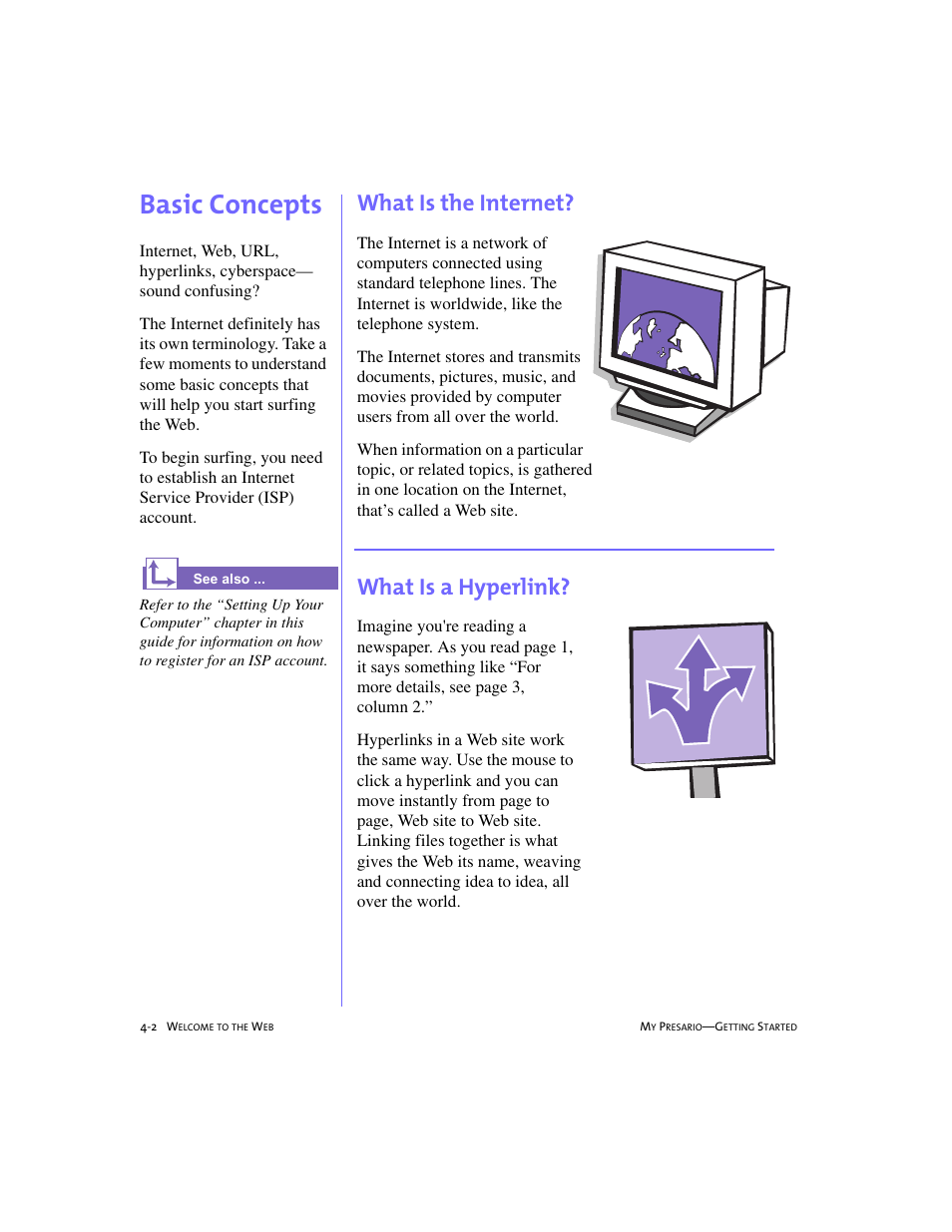 Basic concepts, What is the internet, What is a hyperlink | Basic concepts -2, What is the internet? -2, What is a hyperlink? -2, Basic concepts, 4-2 | Compaq 228399-373 User Manual | Page 39 / 73