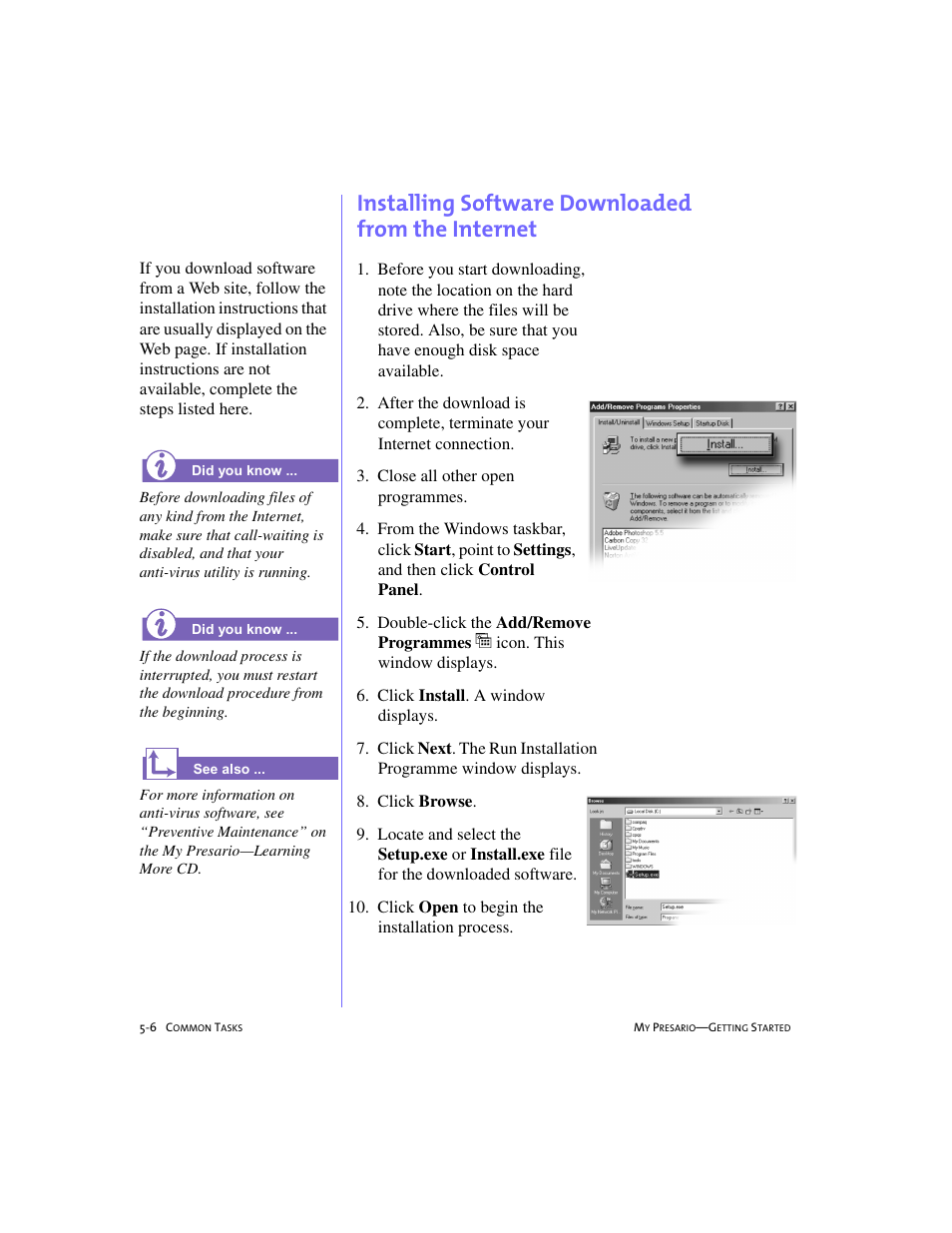 Installing software downloaded fromtheinternet, Installing software downloaded from the internet | Compaq 228399-373 User Manual | Page 53 / 73