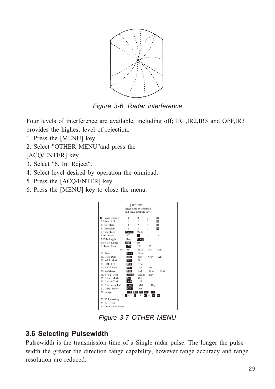 Ò³ãæ 37, 6 selecting pulsewidth, Figure 3-7 other menu | Onwa Marine Electronics KR-1338C v.1 User Manual | Page 37 / 87