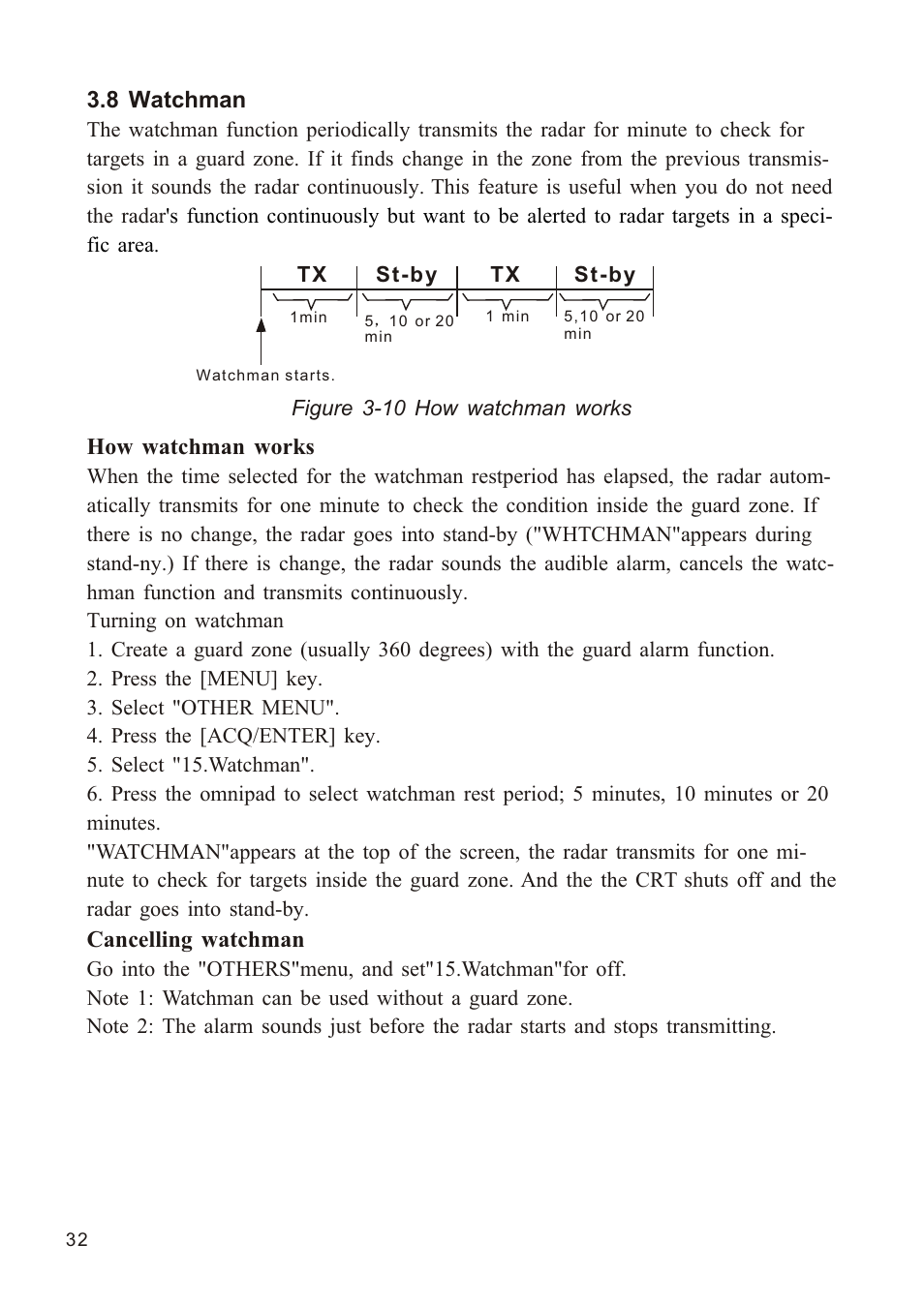 Ò³ãæ 40, 8 watchman, How watchman works | Cancelling watchman | Onwa Marine Electronics KR-1338C v.1 User Manual | Page 40 / 87