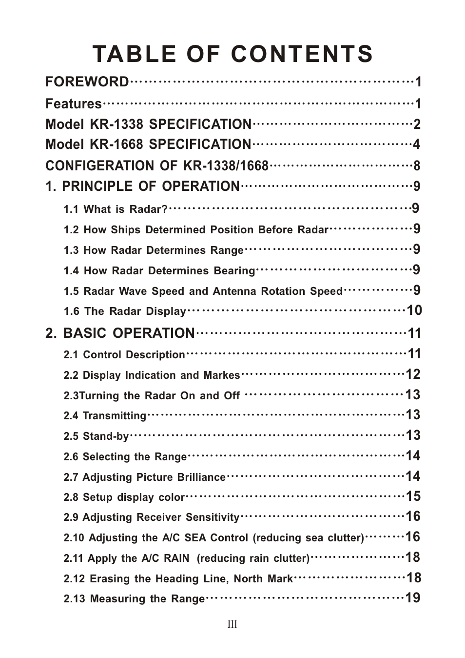 Onwa Marine Electronics KR-1338C v.1 User Manual | Page 5 / 87