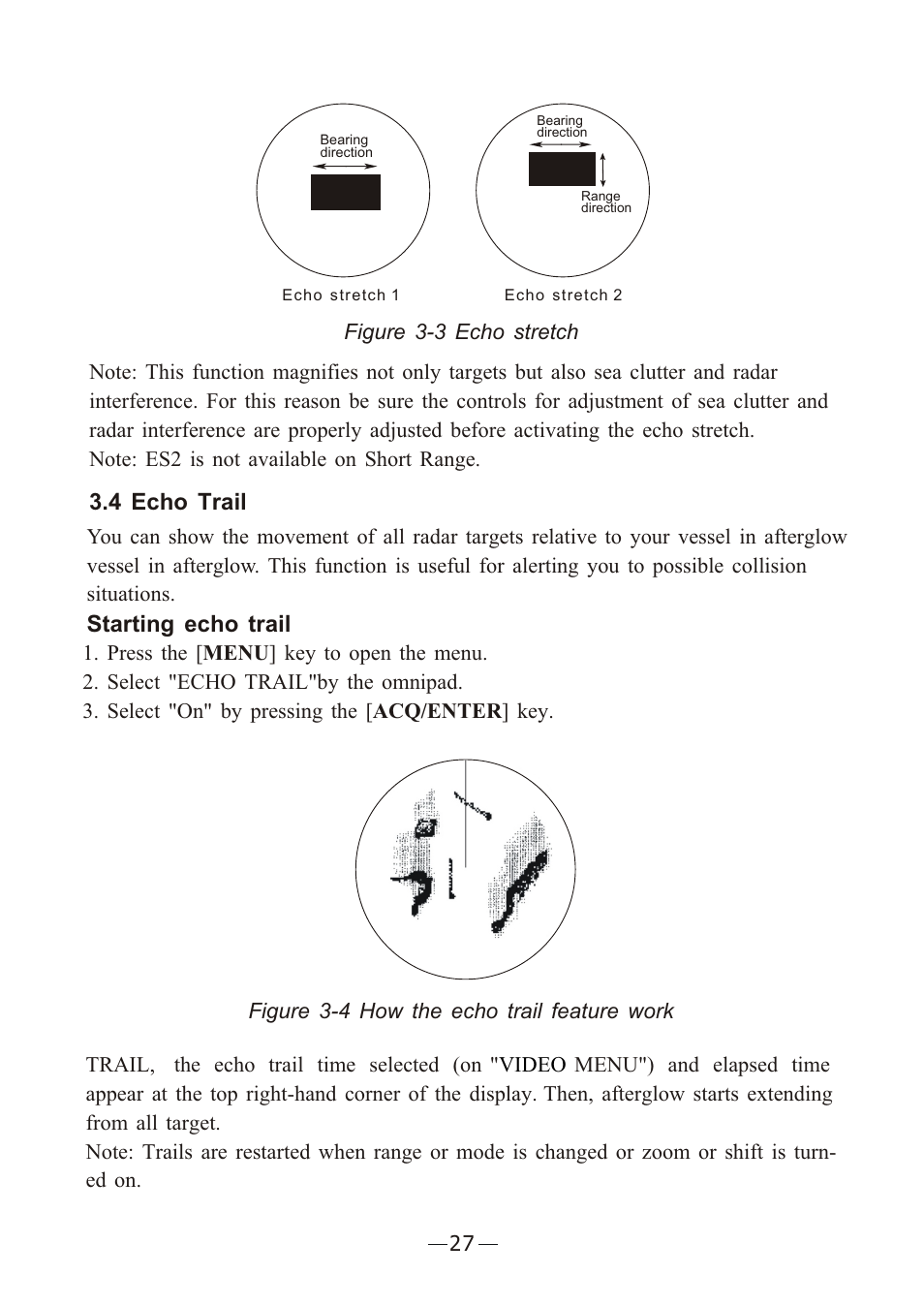 Ò³ãæ 34, 4 echo trail, Starting echo trail | Onwa Marine Electronics KR-12X8 User Manual | Page 34 / 92