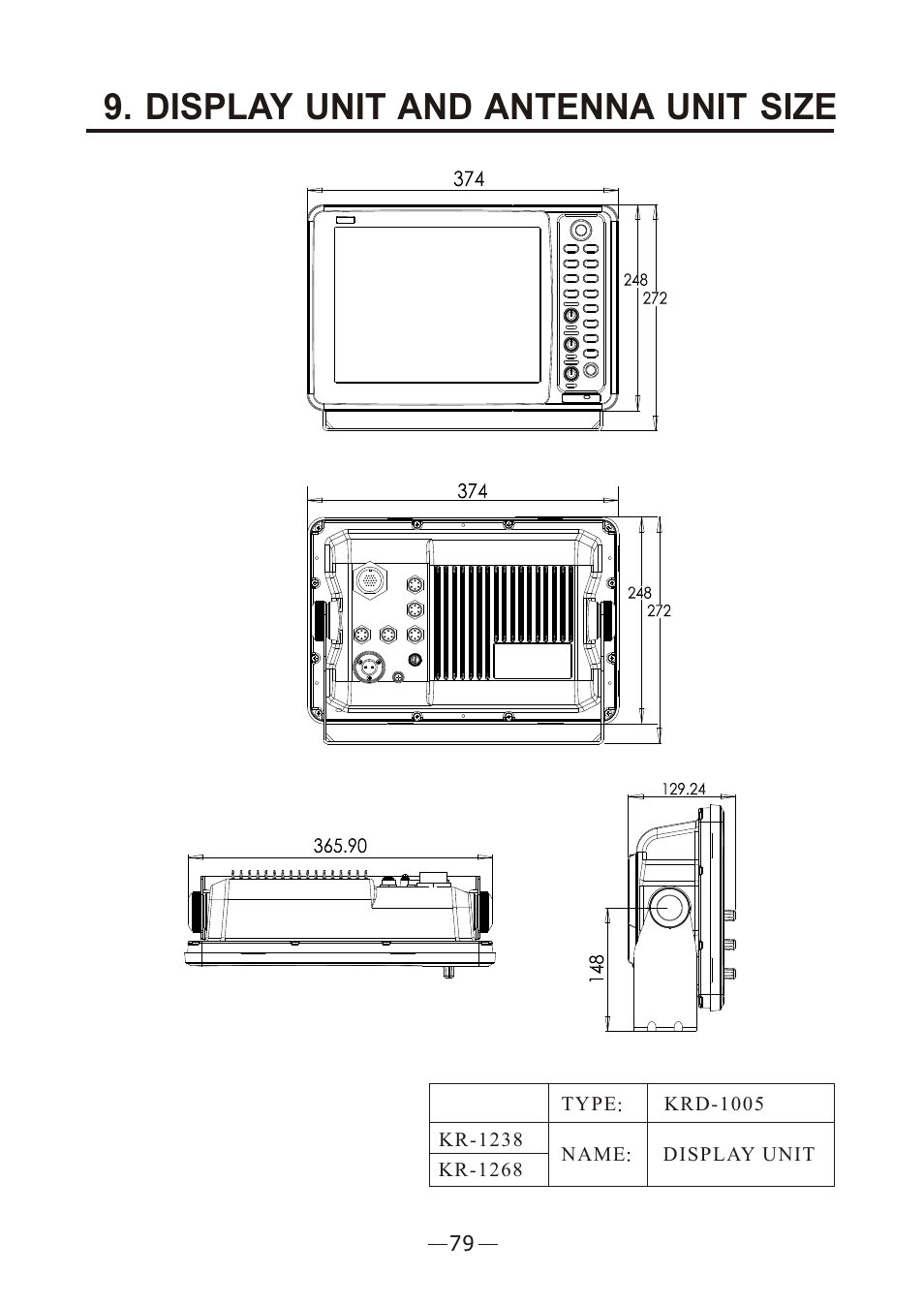 Ò³ãæ 86, Display unit and antenna unit size | Onwa Marine Electronics KR-12X8 User Manual | Page 86 / 92