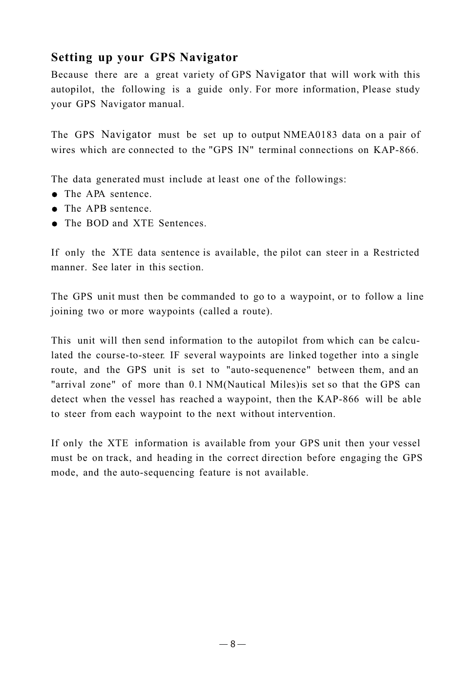 Ò³ãæ 13, Setting up your gps navigator | Onwa Marine Electronics KAP-866 User Manual | Page 13 / 44
