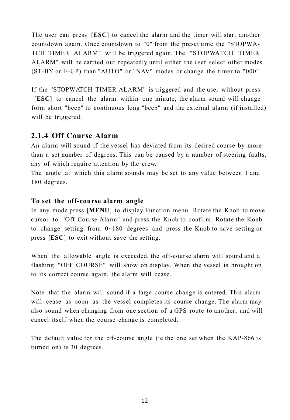 Ò³ãæ 17, 4 off course alarm | Onwa Marine Electronics KAP-866 User Manual | Page 17 / 44