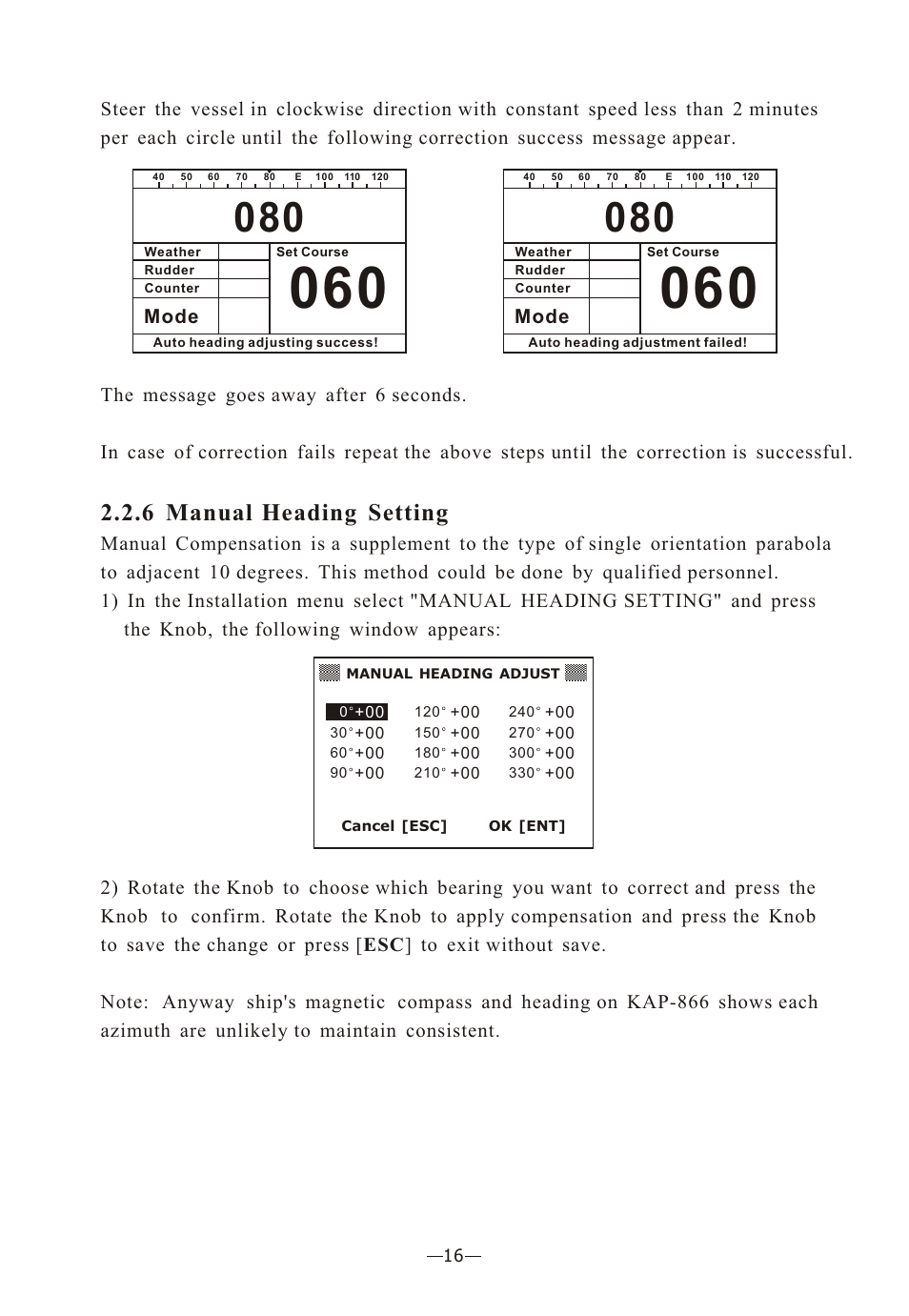 Ò³ãæ 21, 6 manual heading setting | Onwa Marine Electronics KAP-866 User Manual | Page 21 / 44