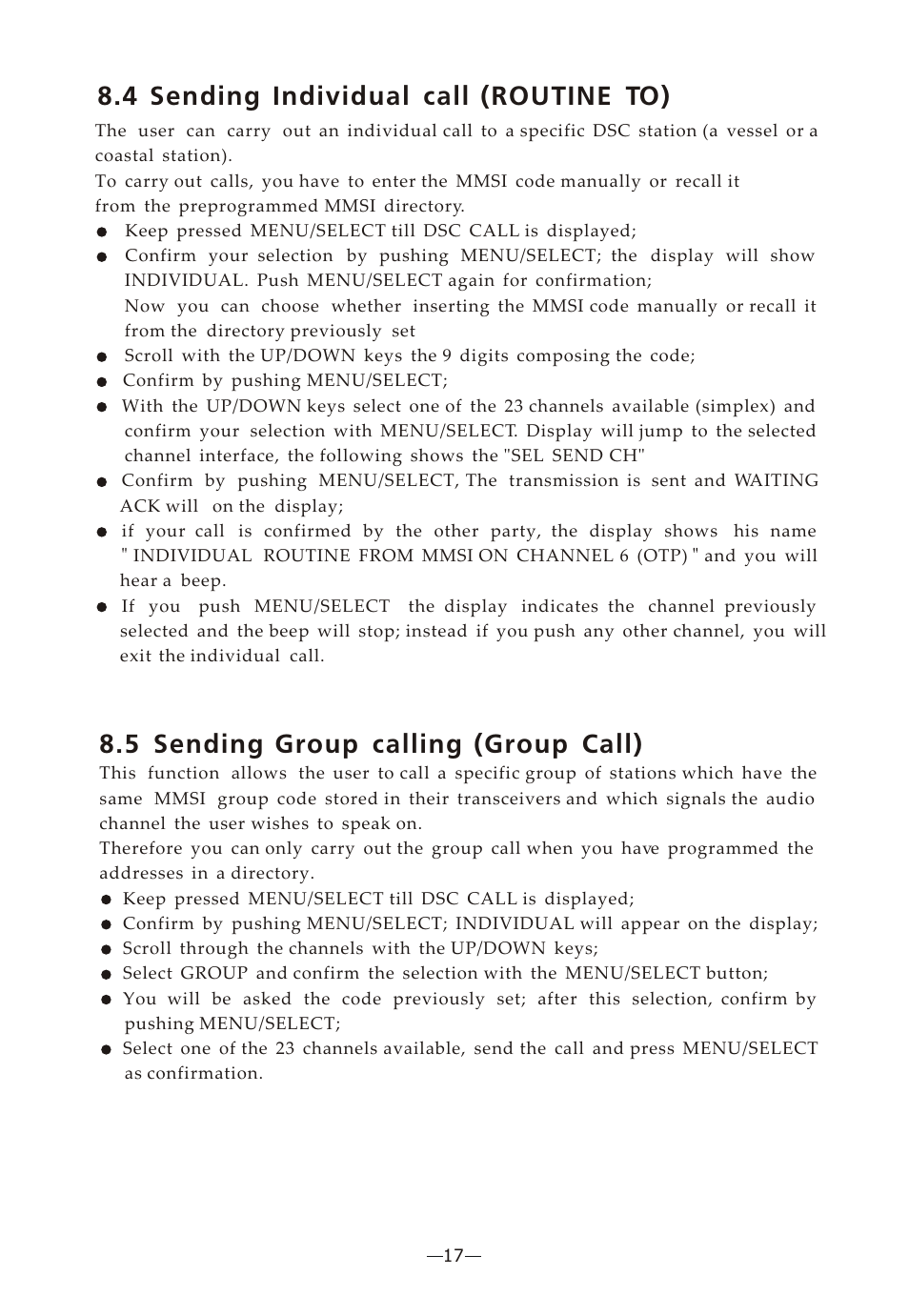 Ò³ãæ 21, 5 sending group calling (group call), 4 individual call (routine to) sending | Onwa Marine Electronics KV-300 User Manual | Page 21 / 38