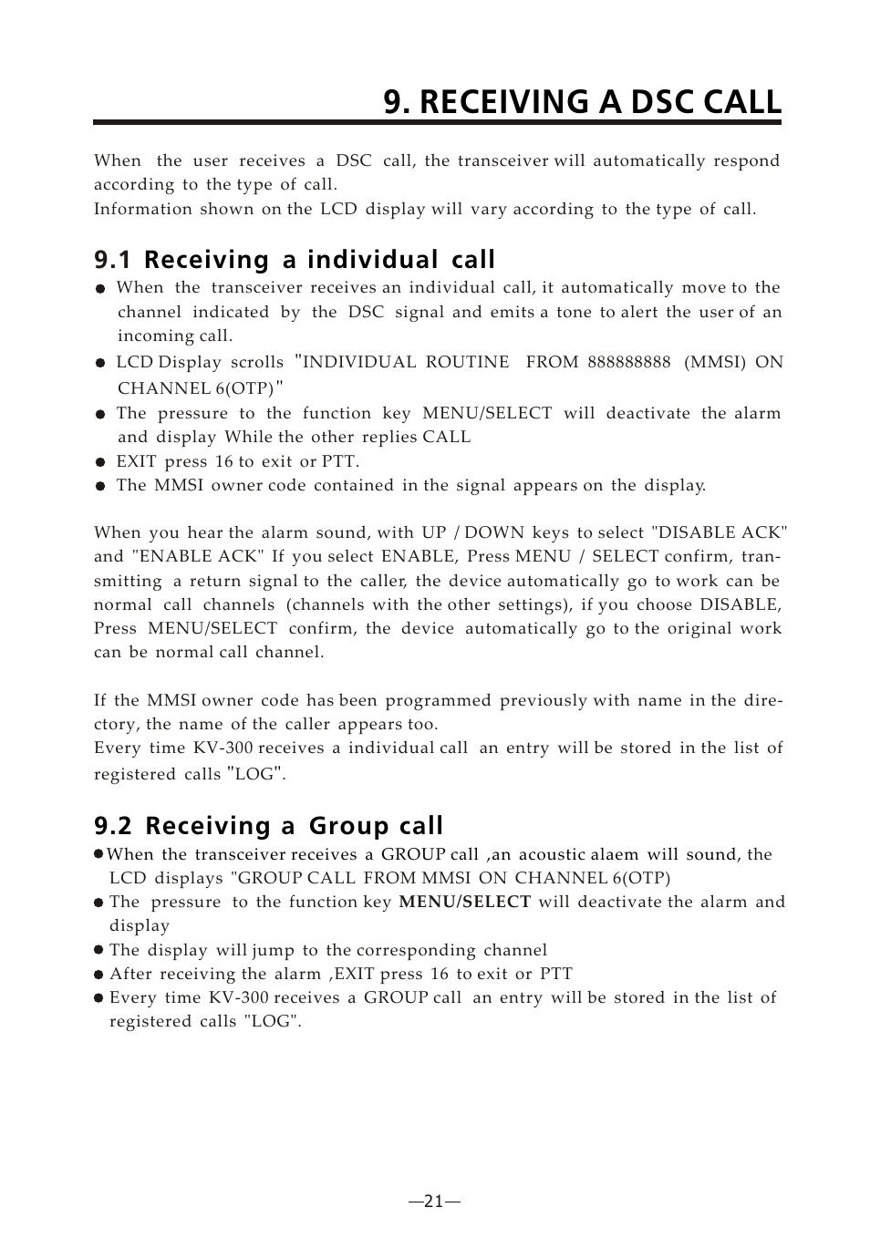 Ò³ãæ 25, Receiving a dsc call, Receiving a individual call | 2 receiving a group call | Onwa Marine Electronics KV-300 User Manual | Page 25 / 38