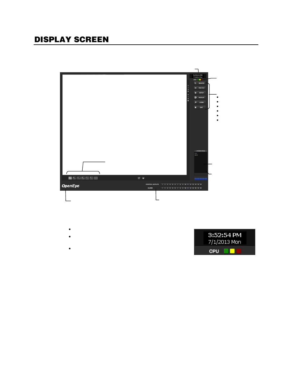 Display screen, Cpu meter | OpenEye Gen6 X-Series User Manual | Page 35 / 123