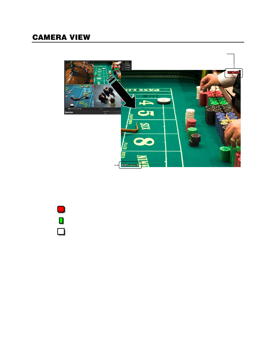 Camera view, Recording status indicator, Special recording | OpenEye Gen6 X-Series User Manual | Page 37 / 123
