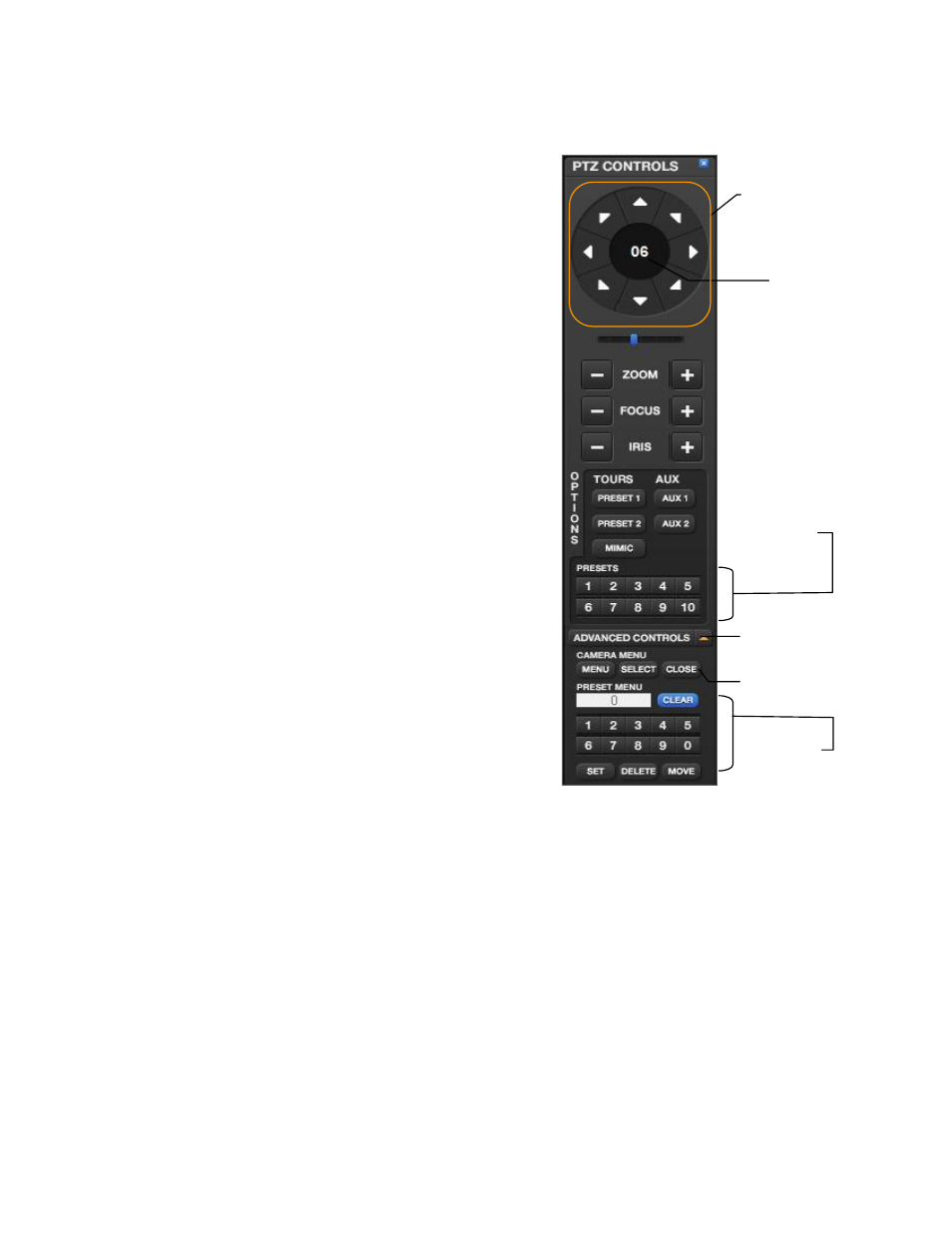Using the graphical ptz controller | OpenEye Gen6 X-Series User Manual | Page 52 / 123