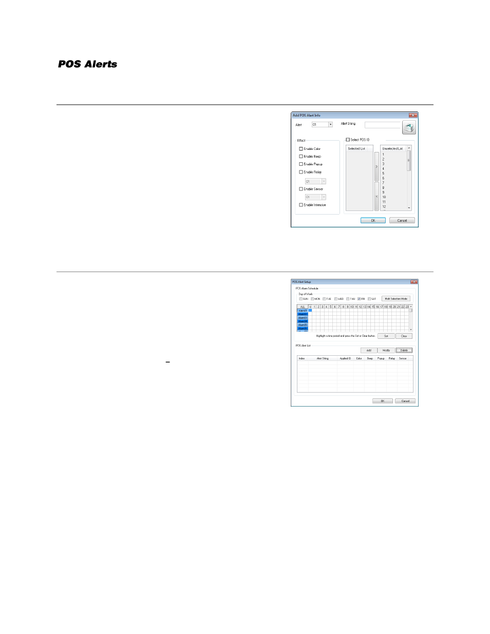 Pos alerts, Creating a pos alert, Creating a pos alarm schedule | OpenEye Gen6 X-Series User Manual | Page 60 / 123