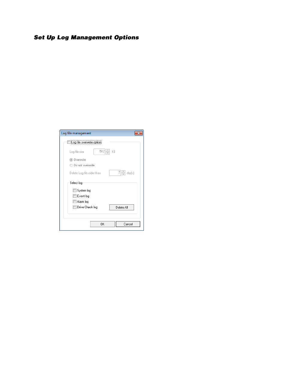 Set up log management options | OpenEye Gen6 X-Series User Manual | Page 82 / 123