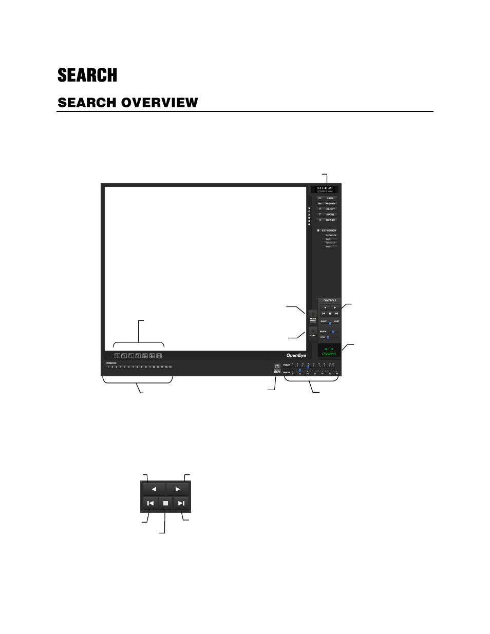 Search, Search overview, Play controls | OpenEye Gen6 X-Series User Manual | Page 85 / 123