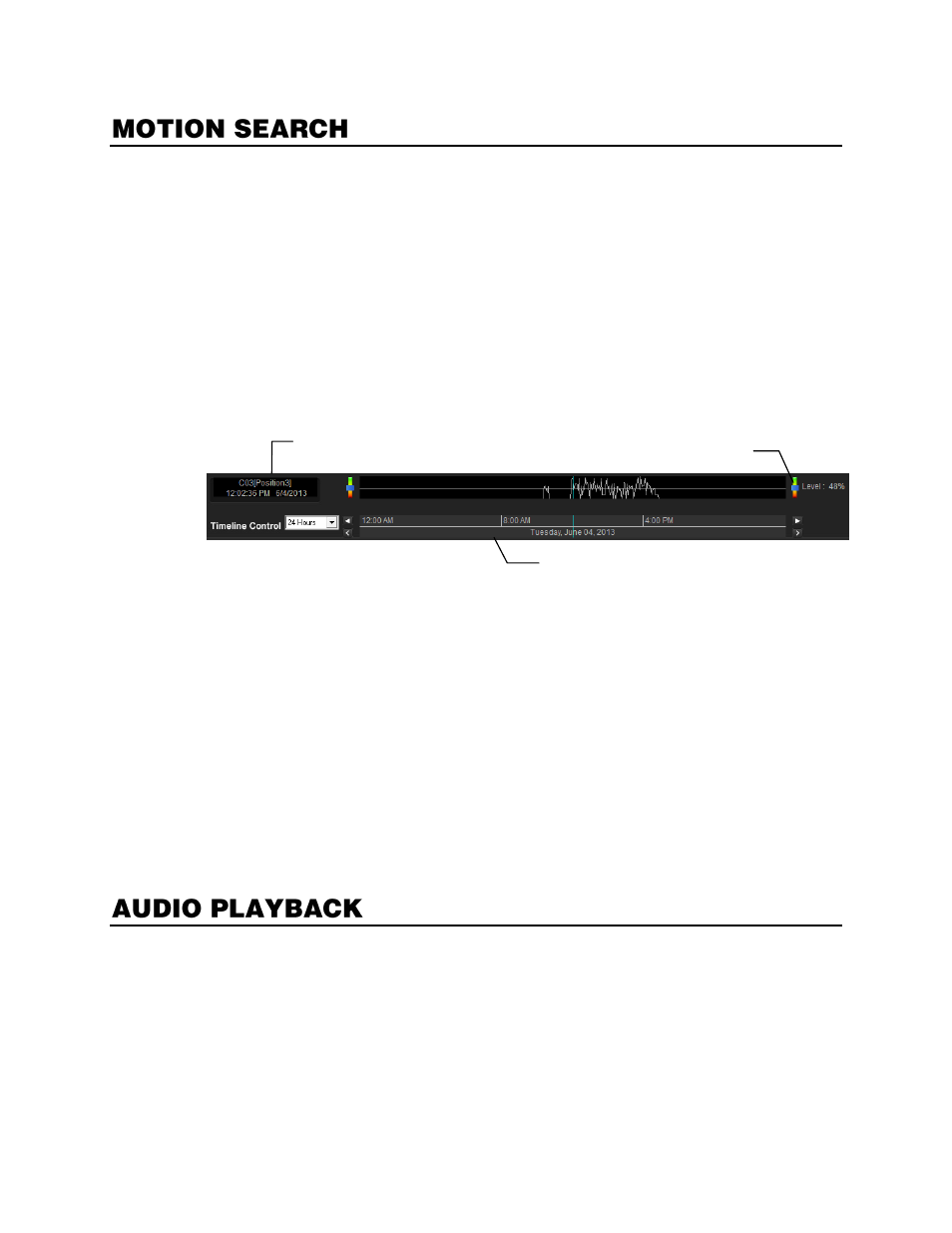 Motion search, Performing a motion search, Audio playback | OpenEye Gen6 X-Series User Manual | Page 96 / 123