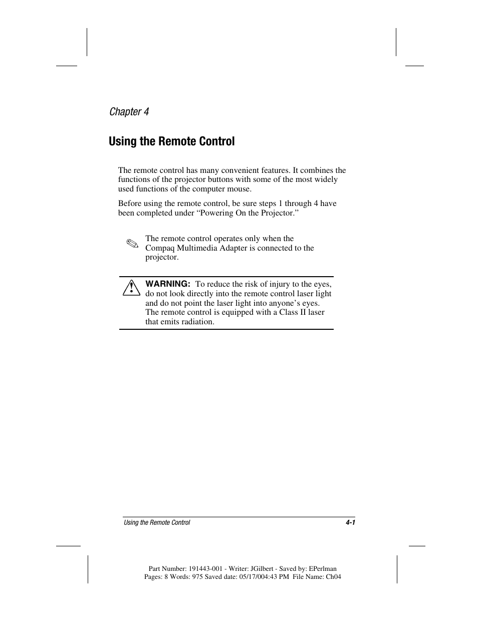 Using the remote control | Compaq MP1800 User Manual | Page 43 / 68