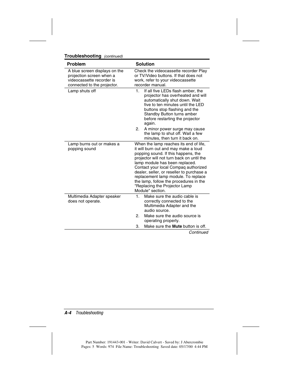 Compaq MP1800 User Manual | Page 59 / 68