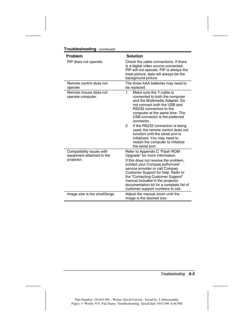 Compaq MP1800 User Manual | Page 60 / 68