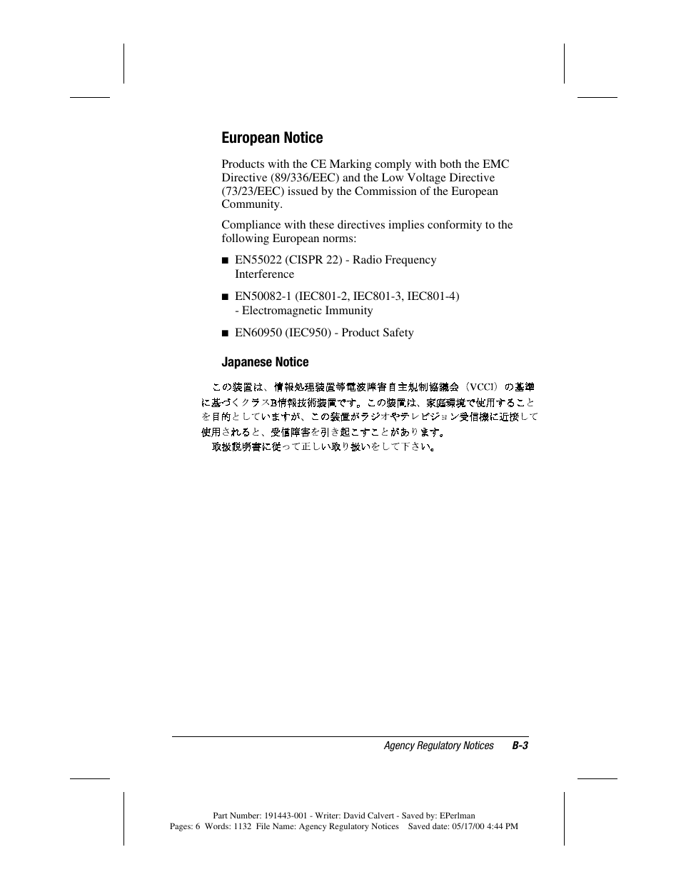 European notice, Japanese notice | Compaq MP1800 User Manual | Page 63 / 68