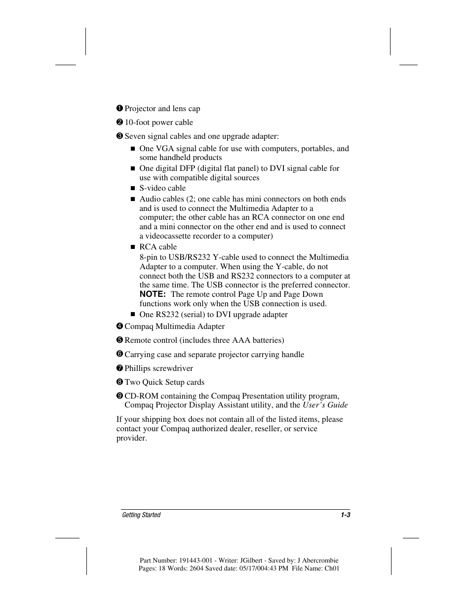 Compaq MP1800 User Manual | Page 9 / 68