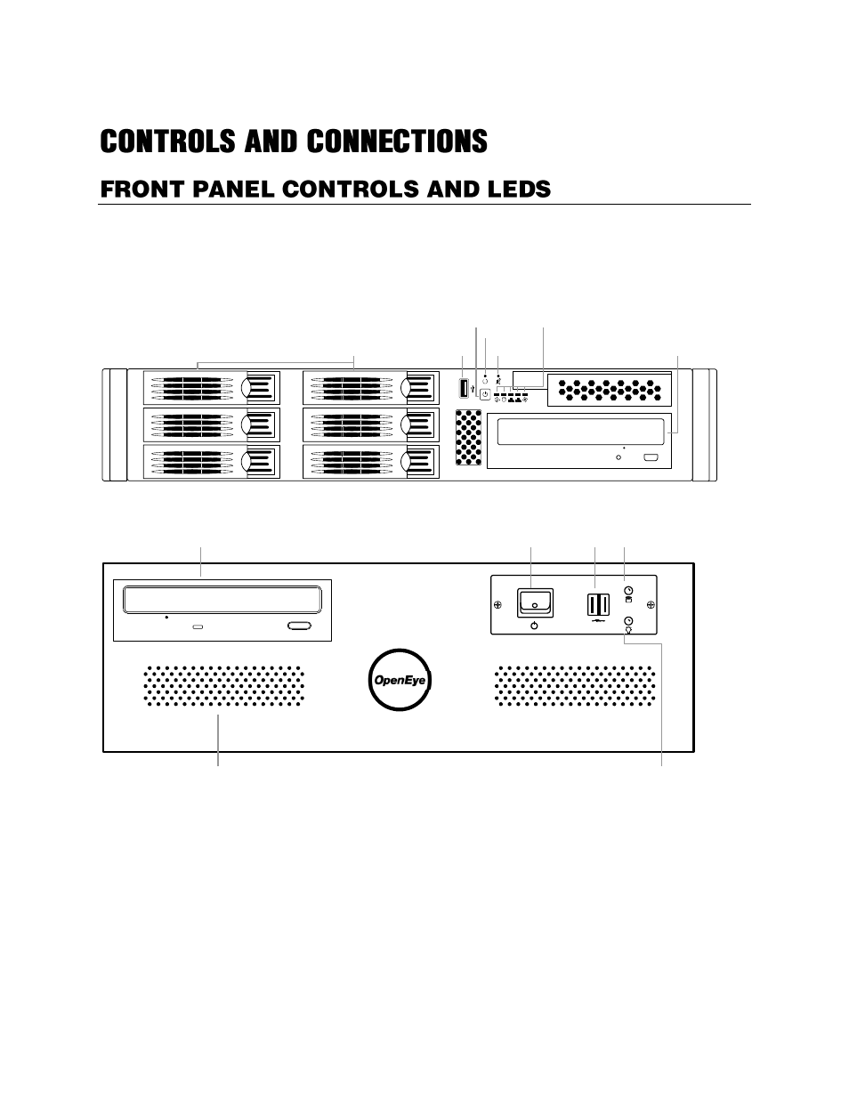 Controls and connections, Front panel controls and leds, N2 front panel | N3 front panel | OpenEye Gen6 N-Series User Manual | Page 16 / 112