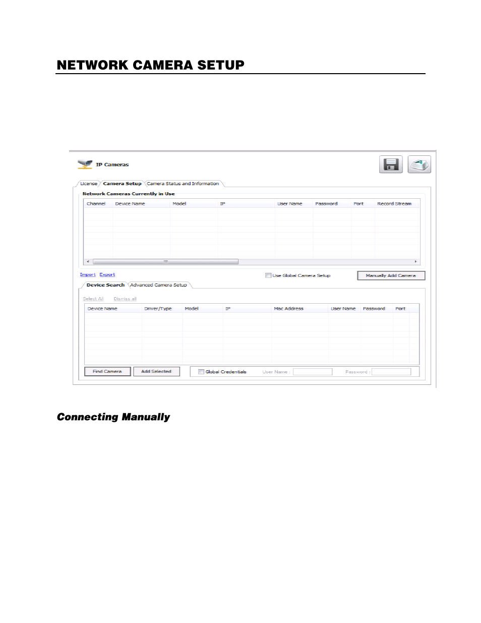 Network camera setup, Connecting a network device, Connecting manually | OpenEye Gen6 N-Series User Manual | Page 35 / 112