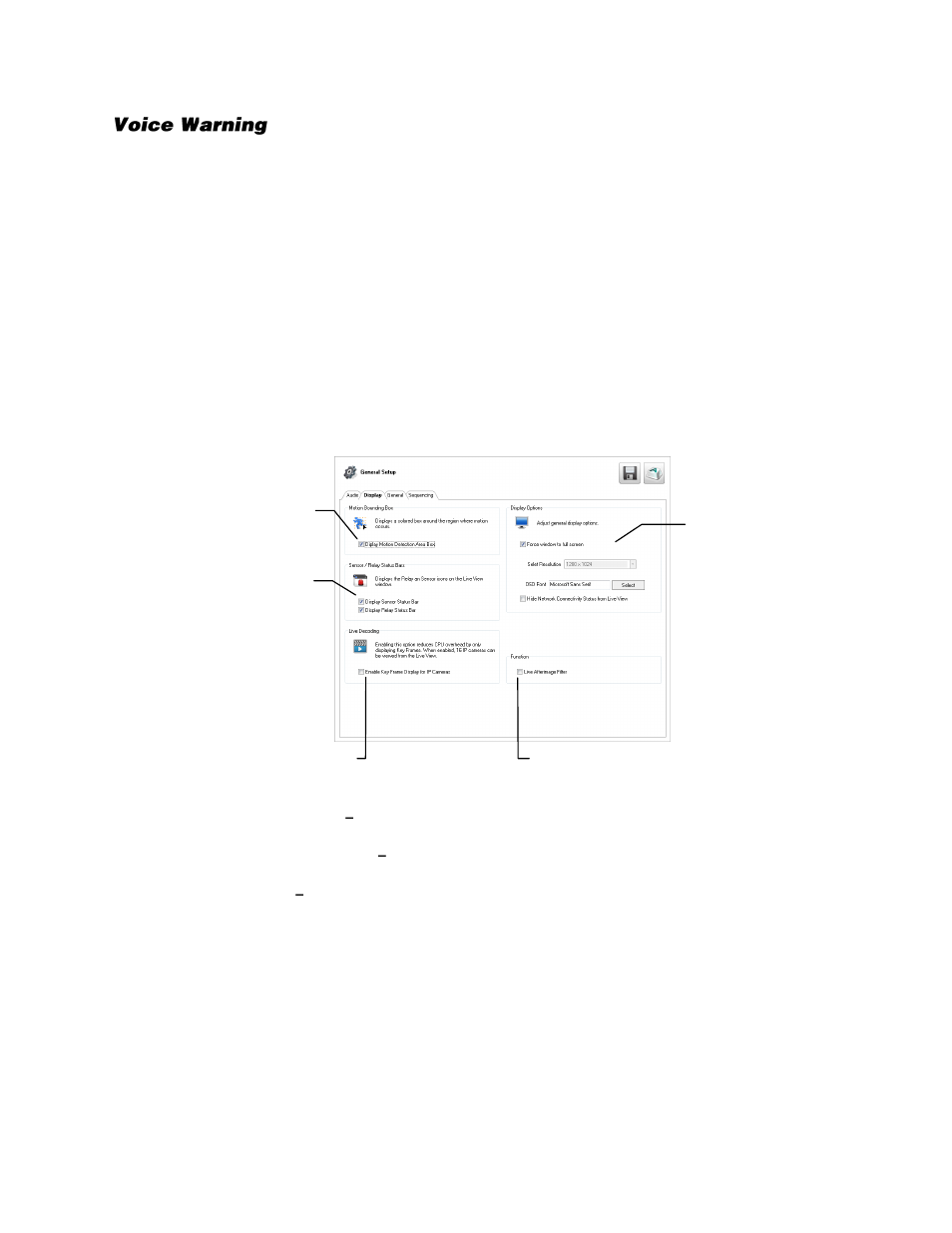 Voice warning, Display | OpenEye Gen6 N-Series User Manual | Page 46 / 112