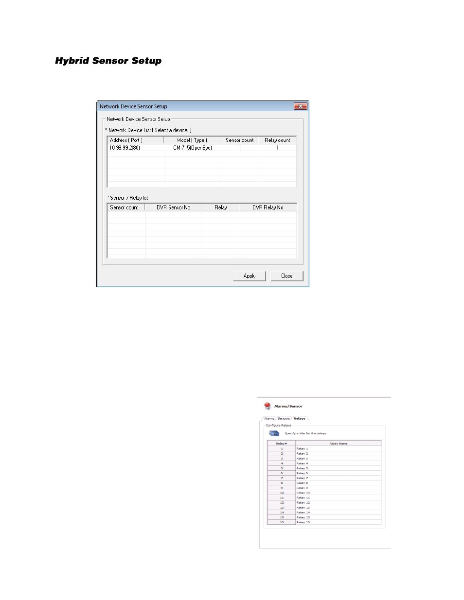 Hybrid sensor setup, Relays | OpenEye Gen6 N-Series User Manual | Page 53 / 112