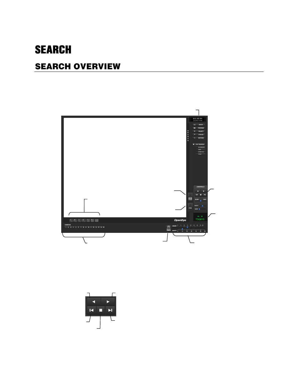 Search, Search overview, Play controls | OpenEye Gen6 N-Series User Manual | Page 75 / 112