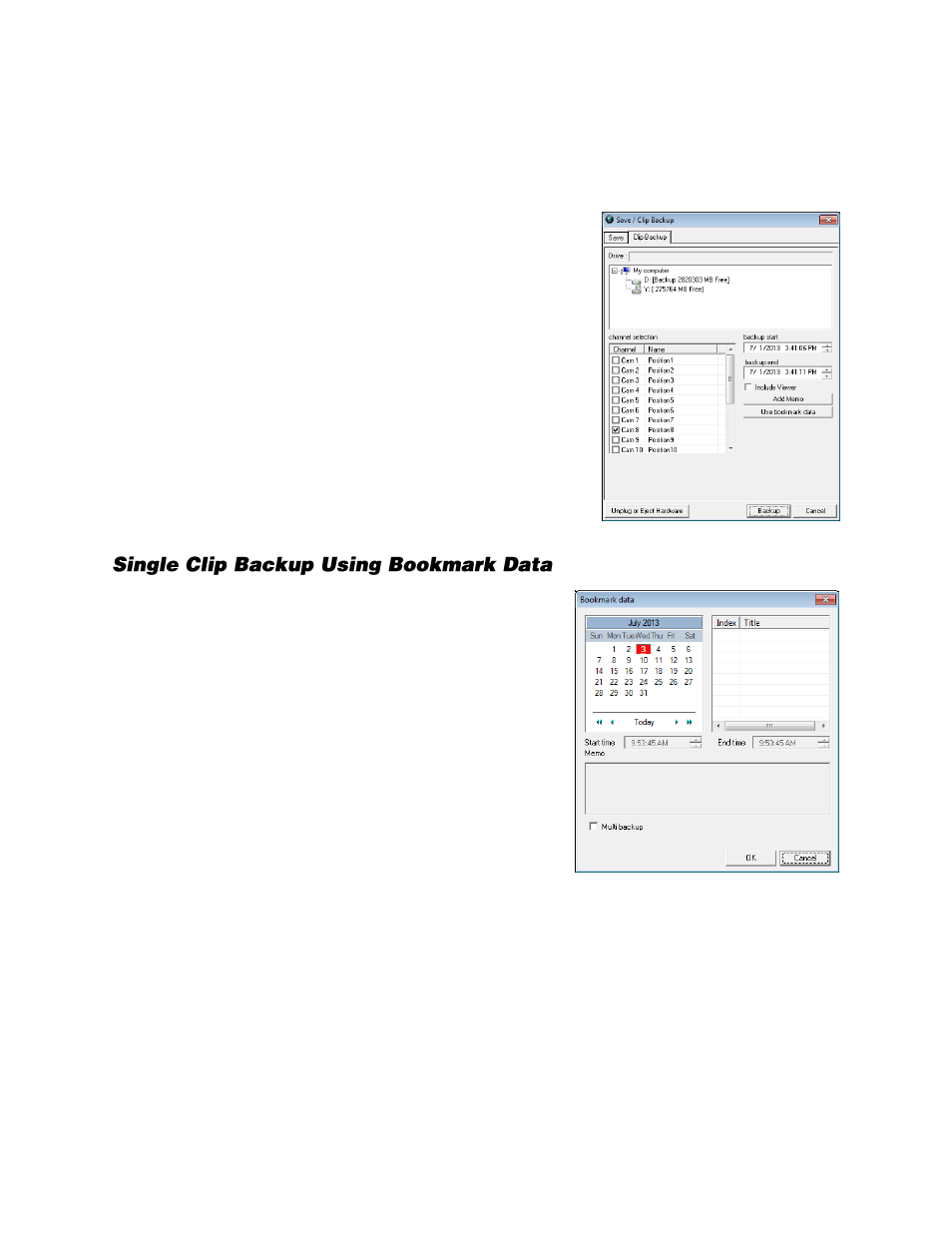 Clip backup, Single clip backup using bookmark data | OpenEye Gen6 N-Series User Manual | Page 81 / 112