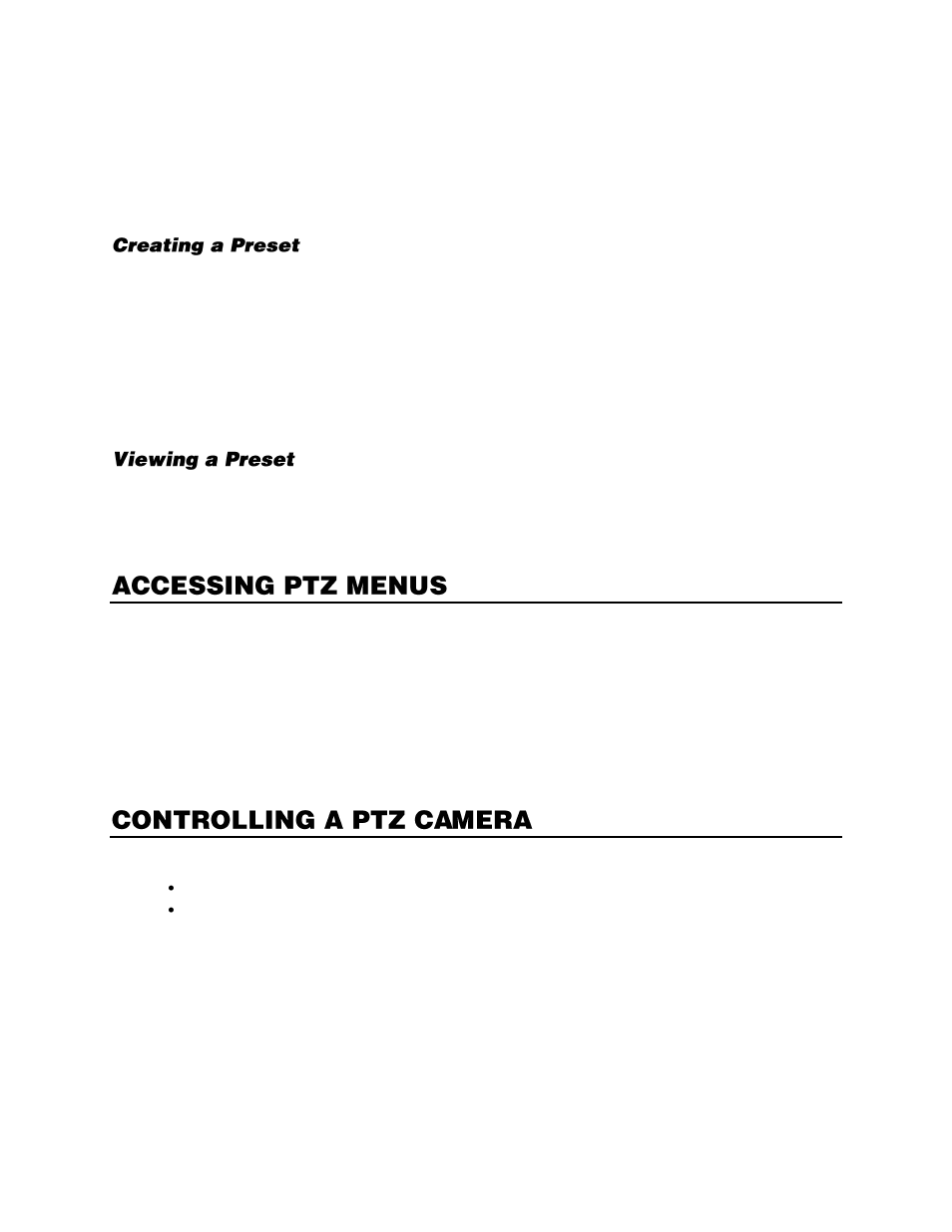 Ptz presets/tours, Creating a preset, Viewing a preset | Accessing ptz menus, Controlling a ptz camera | OpenEye Gen6 N-Series User Manual | Page 89 / 112