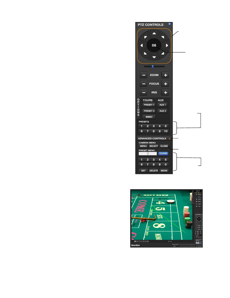 Using the graphical ptz controller, Using the on-screen compass | OpenEye Gen6 N-Series User Manual | Page 90 / 112