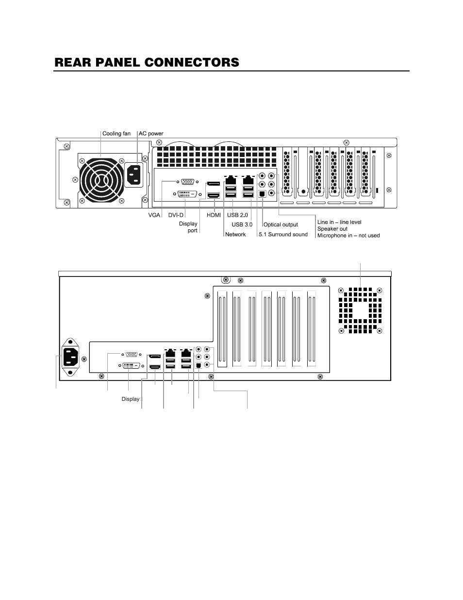 Rear panel connectors, N2 rear panel, N3 rear panel | OpenEye Gen6 N-Series Hardware Manual User Manual | Page 14 / 23