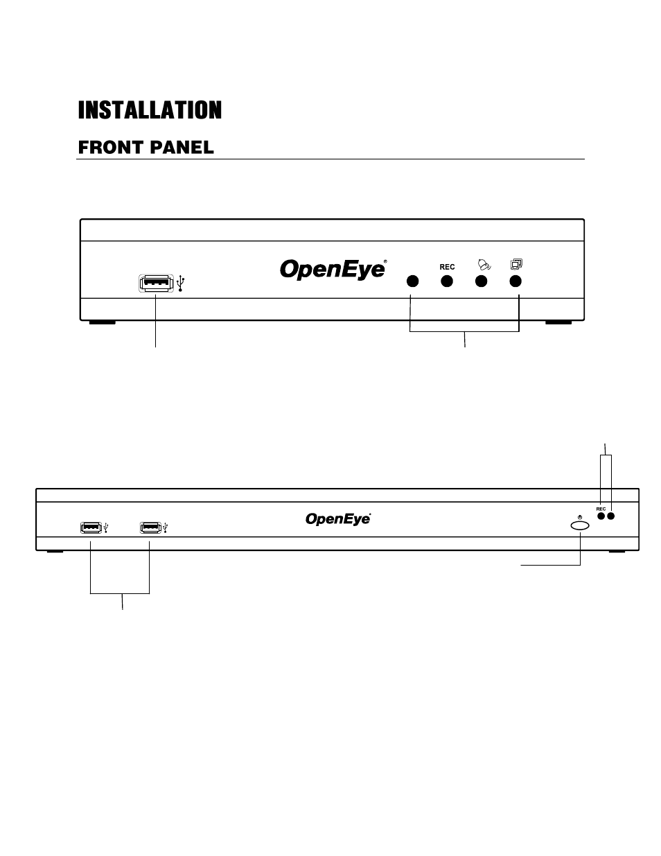 Installation, Front panel, 4 channel | 8/16 channel | OpenEye EasyNVR User Manual | Page 16 / 67