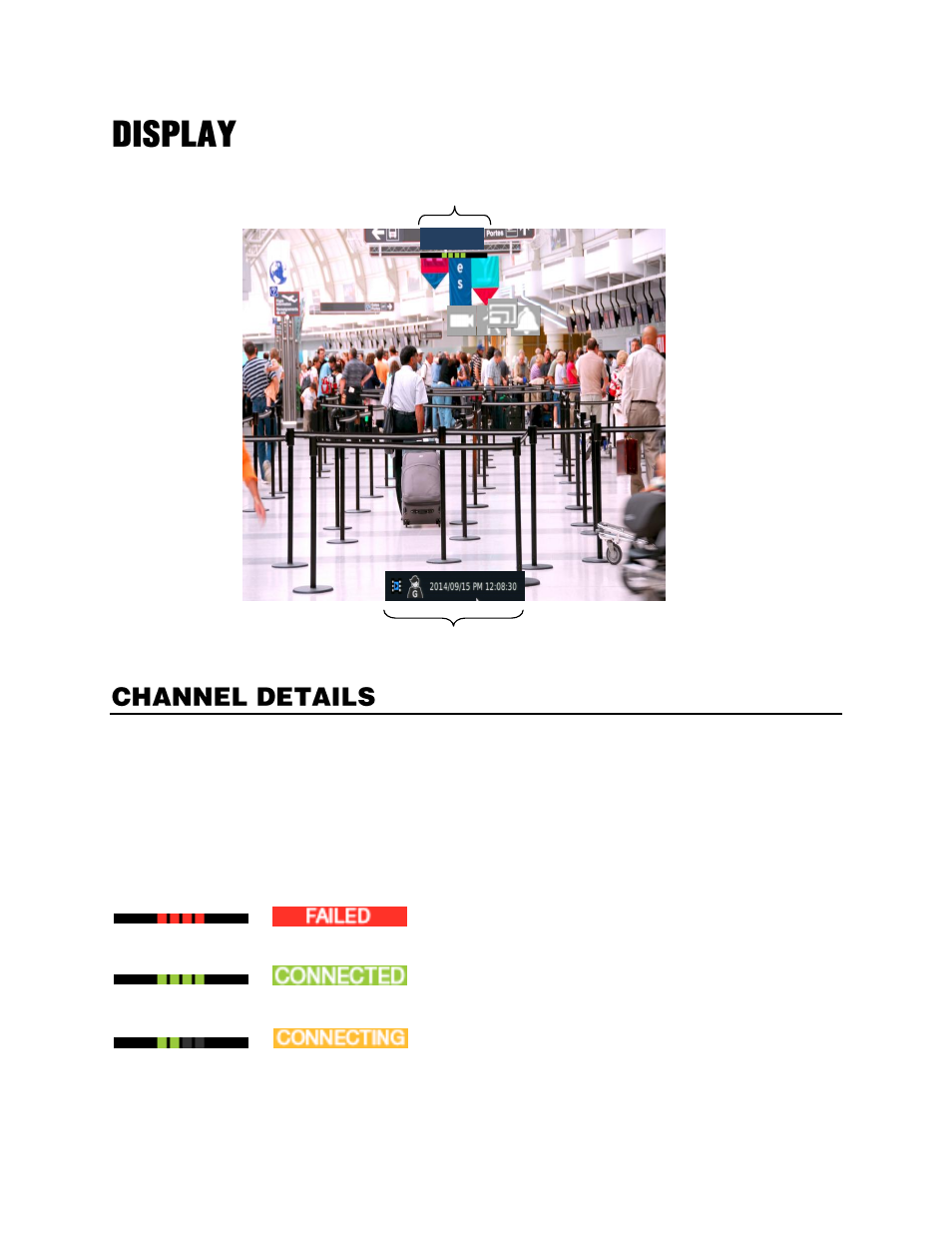 Display, Channel details, Connection icons | OpenEye EasyNVR User Manual | Page 25 / 67