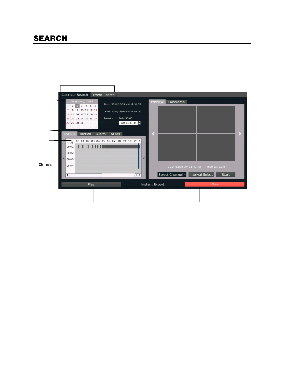 Search, Calendar search | OpenEye EasyNVR User Manual | Page 29 / 67