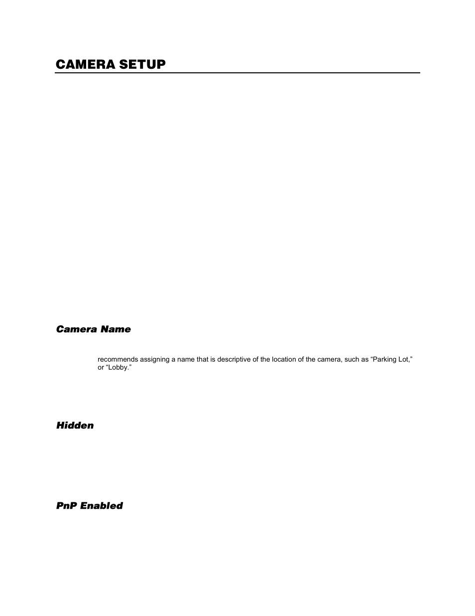 Camera setup, Device search, Connection | Camera name, Hidden, Pnp enabled | OpenEye EasyNVR User Manual | Page 43 / 67